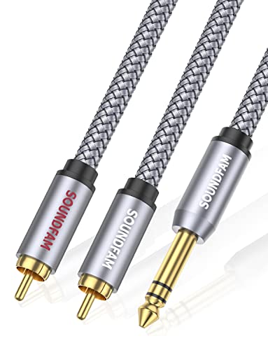 RCA to 1/4 Cable,TRS Quarter inch(6.35mm) Male to 2RCA Male Stereo Y Splitter Adapter Cable -Grey(6Feet/2M) - color: Grey-TRS 1/4 to RCA, size: 5ft/1.5M