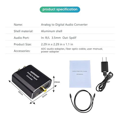 Analog to Digital Audio Converter, Hdiwousp RCA R/L or 3.5mm Jack AUX to Digital Coaxial Toslink Optical SPDIF Audio Adapter for PS4 Xbox HDTV DVD Headphone (Aluminum)