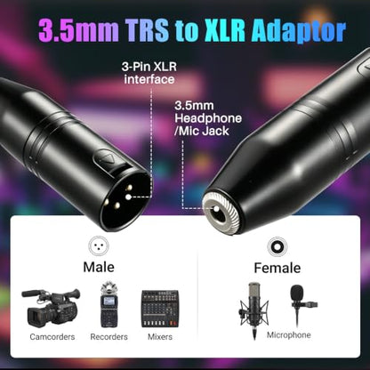 Ancable 3.5mm to XLR, 2-Pack 3.5mm Stereo TRS Mini-Jack Female to 3-Pin XLR Male Microphone Adapter, Audio Converter for Camcorders, Recorders, Mixers - size: 2-Pack