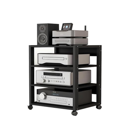 4 Tier Audio Rack Tower, CD Record Player Stereo Receiver AV Equipment Cabinet Display Rack, Weight Capacity 661 lbs, with Adjustable Wooden Shelves for Home (4 Tier Black) - size: 4 Tier Black