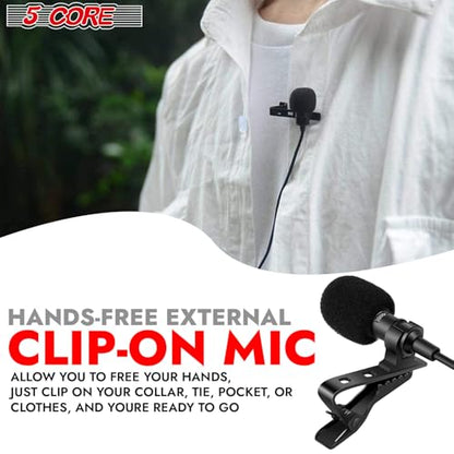 5 CORE Microphone Professional Lavalier Mic Wearable Omnidirectional Condenser 3.5mm Body Lapel Smartphone Camera Recording Microfono - CM 001
