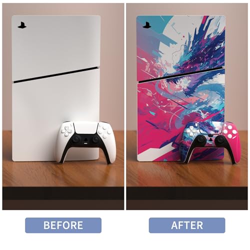 PlayVital Full Set Skin Sticker for ps5 Slim Console Disc Edition (The New Smaller Design), Vinyl Skin Decal Cover for ps5 Controller & Headset & Charging Station - Neon Dragoon - color: Neon Dragoon