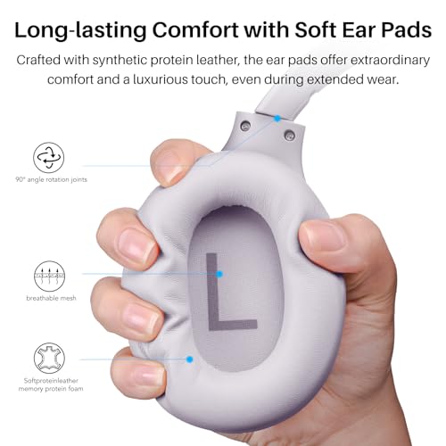 TOZO Hybrid Active Noise Cancelling Headphones, Hi Res Audio | Wireless Over Ear Bluetooth Headset, 60H Playtime, Custom EQ via App Deep Bass Comfort Fit Ear Cups, for Home Office Travel - color: Purple