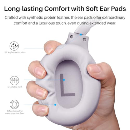 TOZO Hybrid Active Noise Cancelling Headphones, Hi Res Audio | Wireless Over Ear Bluetooth Headset, 60H Playtime, Custom EQ via App Deep Bass Comfort Fit Ear Cups, for Home Office Travel - color: Purple