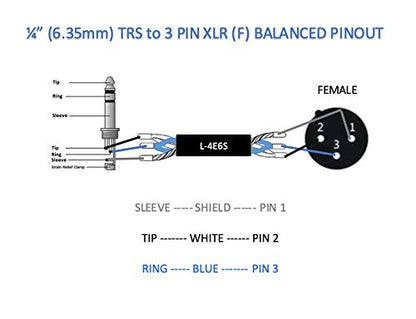Custom Cable Connection 12 Foot Canare L-4E6S Star Quad 3-Pin XLR Female to 1/4" (6.35mm) TRS Balanced Microphone/Audio Cable - size: 12 Foot, style: XLR Female to 1/4"