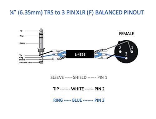 Custom Cable Connection 10 Foot Canare L-4E6S Star Quad 3-Pin XLR Female to 1/4" (6.35mm) TRS Balanced Microphone/Audio Cable - size: 10 Foot, style: XLR Female to 1/4"