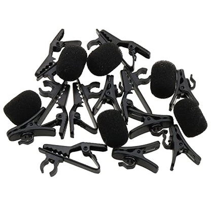 Lapel Mic Clips Sponge Cover Kit E-outstanding 6 Sets Lavalier Microphone Metal Tie Clips, 22x15x6mm Lapel Mic Windscreen Foam Covers and Lav Mic Plastic Wire Clips Black