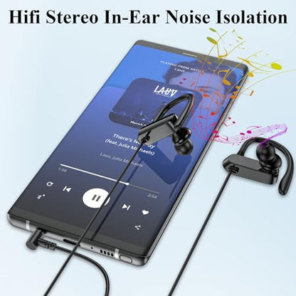 Wired Earbuds 3.5mm 90 Degree Angled Plug EarHook Sport Over Ear Headphones | Noise Isolating Earphones with Mic In-Line Control for iPhone for Samsung for Android Laptop PC/Switch 3.5mm Jack Devices