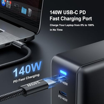 600W Fast Charging 8 Port USB C Charger Block with Nylon Fast Charging Cable, Multi-Device Charging Station Wall Desktop Charger with GaN Ⅲ Technology, USB-C Charger Adapter for MacBook/iPad/iPhone 17 - size: 600W+240W Fast Charging Cable Braided Nylon