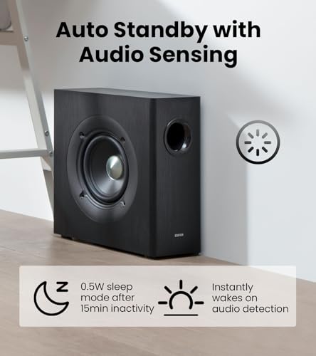 Edifier T5s Powered Subwoofer, 70W RMS, 8" Woofer, 35Hz Deep Bass, Black | Active Long-Throw Speaker, Built-in Amp, Low Distortion, Phase Selector & Energy-Efficient for Home & Studio Audio - color: Black