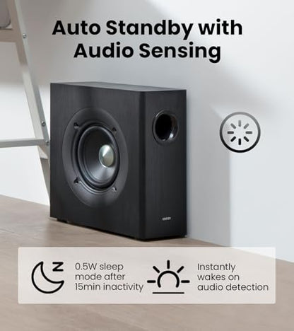 Edifier T5s Powered Subwoofer, 70W RMS, 8" Woofer, 35Hz Deep Bass, Black | Active Long-Throw Speaker, Built-in Amp, Low Distortion, Phase Selector & Energy-Efficient for Home & Studio Audio - color: Black
