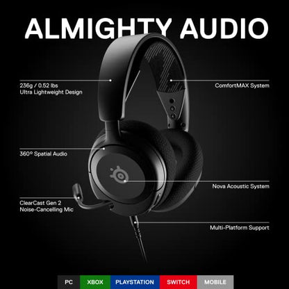SteelSeries Arctis Nova 1 Multi-System Gaming Headset — Hi-Fi Drivers — 360° Spatial Audio — Comfort Design — Durable — Ultra Lightweight — Noise-Cancelling Mic — PC, PS5/PS4, Switch, Xbox - Black - color: Black, style: Nova 1
