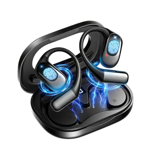 Open Ear Headphones Bluetooth Wireless Over Ear Earbuds(Black) | Ergonomic Earhook Ear Buds,Led Power Display,48h Playtime,Ipx6 Waterproof Comfortable for Workout,Cycling,Running - color: blcak
