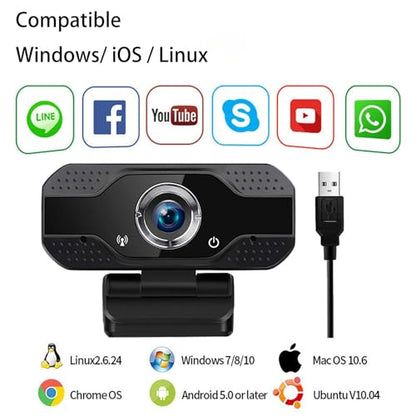 2K QHD Webcam with Privacy Cover, Microphone, Web Computer Camera, Plug and Play,for Zoom/Skype/Teams, Conferencing and Video Calling JW-05B (Webcam W/O Tripod)