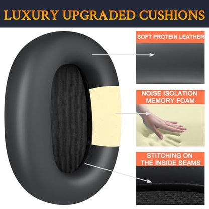 SOULWIT Earpads Replacement for Sony WH-1000XM6(WH1000XM6) Noise Canceling Headphones, Ear Pads Cushions with Soft Protein Leather and High-Density Memory Foam - Black - color: Black