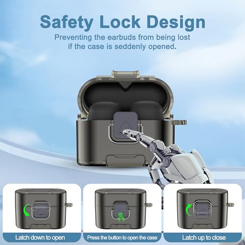 [with Safety Lock] for Sony WF-1000XM6 Case Cover, Soft TPU Clear Protective Earbuds Case with Cleaning Kit & Carabiner, Wireless Charging Headphone Accessories for Men Women(Clear Grey) - color: Clear Grey