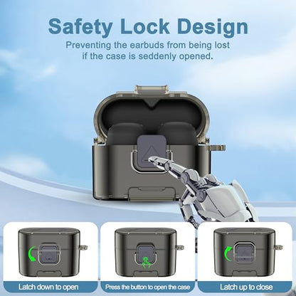[with Safety Lock] for Sony WF-1000XM6 Case Cover, Soft TPU Clear Protective Earbuds Case with Cleaning Kit & Carabiner, Wireless Charging Headphone Accessories for Men Women(Clear Grey) - color: Clear Grey