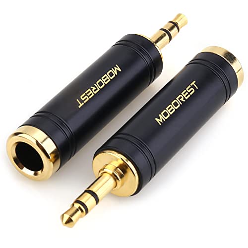 MOBOREST 3.5mm to 1/4" Jack Adapter Headphone adapte, Pure Copper, Black 2P | 1/8 to 1/4 Aux Converter, Solid Brass 6.35mm Headset Adapter for Guitar Amp, Mixer, Studio, Home Theater & Live Stage Use - color: BLACK-2PCS