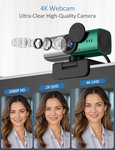 4K Webcam for PC with Mic PDAF Autofocus, USB Web Camera for Desktop Laptop - color: Silver green