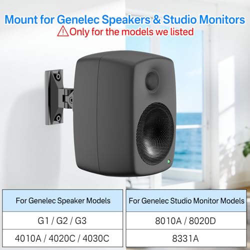 Rimous Pair of Tilt & Swivel Adjustable Speaker Mount for Genelec Speaker Wall Mount - Heavy-Duty Wall Bracket for G1 G2 G3 4010 8010 8020 8331 Genelec Studio Monitor Speakers Mounts