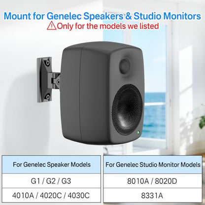Rimous Pair of Tilt & Swivel Adjustable Speaker Mount for Genelec Speaker Wall Mount - Heavy-Duty Wall Bracket for G1 G2 G3 4010 8010 8020 8331 Genelec Studio Monitor Speakers Mounts