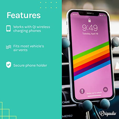 Origaudio Gravitis Wireless Car Charger - Vent Mount Rapid Wireless Charger for Car - 2-3 Hours of Charging Time - Secure Phone Holder for Car