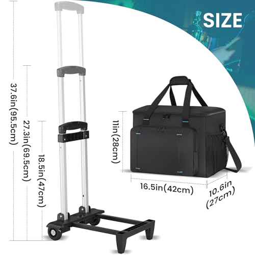 Rolling DJ Cable File Bag, DJ Gig Bag Padded Case with Detachable Trolley & Dividers, Cable Organizer with Multi-pocket & Compartment for 15.6'' Laptop, DJ Gear, Musical Instrument, Sound Equipment