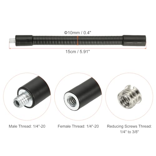 PATIKIL 6" Gooseneck, 1/4"-20 Female to Male Thread Metal Universal Hose Flexible Arm Gooseneck Tube Extension Holder with Reducing Screws for Action Camera, Phone, Microphone, Black - size: 15cm