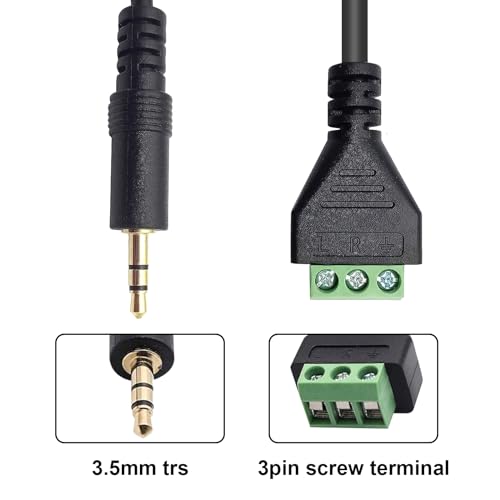 Poyiccot 3.5mm Screw Terminal Adapter Cable, 2Pack 3.5mm(1/8inch) Stereo Audio Balanced Male Jack to AV 3-Screw Video Balun Terminal Adapter Connector Cable (30cm) - size: 3.5mm trs stereo cable 30cm