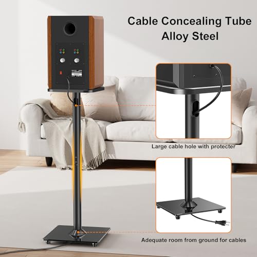 Speaker Stands Pair, 31" Fixed Height, Max 22 lbs, Tempered Glass Base | Surround Sound Speaker Stands, Cable Management, Universal Floor Speaker Standing for Studio Satellite Rear Bookshelf Speaker - size: Height 31"