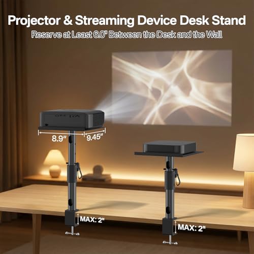 2-Pack Adjustable Clamp On Projector Stand Table, Heavy Duty 40 lbs Each, Dual Utility Tabletop Stands for Projector & Streaming Device, Gaming Console, Laptop – Home Theater & Office Setup - style: 2-Pack
