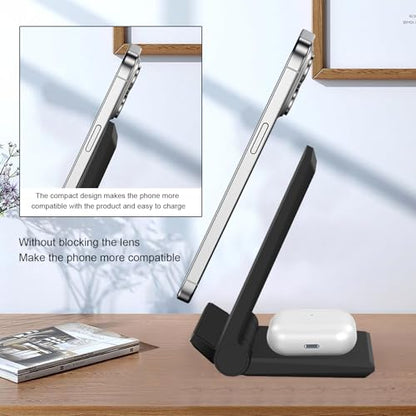 Wireless Charger 2 in 1, 20W Fast Wireless Charging Stand Station Foldable for iPhone 17 16 15 14 13 12 Pro Max/XS,Air Pods, for Samsung Galaxy S25/S24/S23/S22/S21/S20,Note20/10,Galaxy Buds