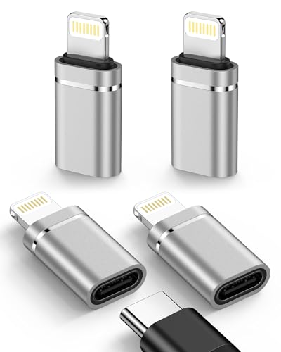 USB C to Lightning Adapter, USBC Female to Lightning Male Adapter Connecter | 4Pack Lightning to USBC Adapter for iPhone 14/13/12/11, Apple Lightening Fast Charging Data Sync Connecter, Not for Audio/OTG - color: Silver