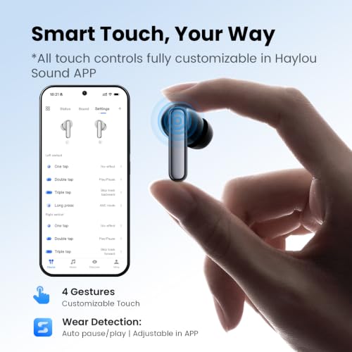 HAYLOU Flowbuds N55 ANC Wireless Earbuds, Bluetooth 6.0, 6 HD Mics, 40H - color: Black