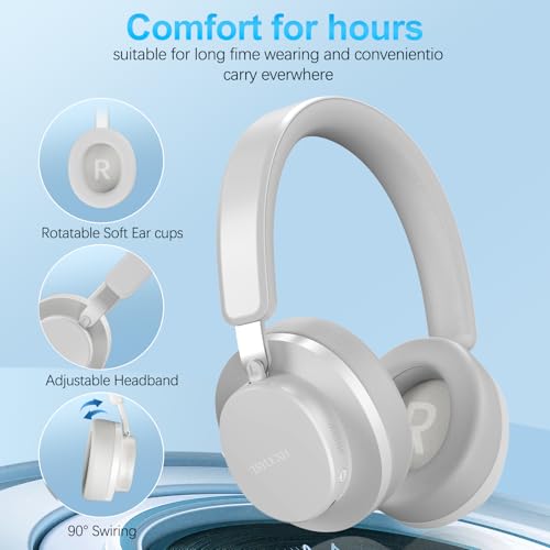 Noise Cancelling Headphones Wireless Bluetooth, Over Ear Headphone Bluetooth with Microphone, Cancelling Wireless Headphones Over Ear, 65h Playtime, Clear Calls, Comfort Fit for Travel (Grey) - color: Grey