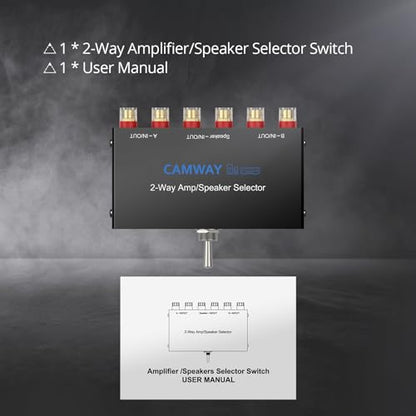 CAMWAY 2-Way Amplifier Speaker Selector Switch Box,Connect 2 Amps to 1 Speaker Pair or 1 Amp to 2 Speaker Pairs, A/B/Off No Need Power,Amp Speaker Switcher for Home Party Garage Music Studio Audio - size: 4.7x3inch