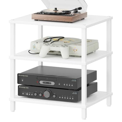 3-Tier AV Media Player Stand, White Stereo Cabinet, Modern Stereo Cabine,Game Console Shelf,Wooden TV Stand,Multifunctional Entertainment Center, Suitable for Home, Conference Room - color: White, size: 3 Tier