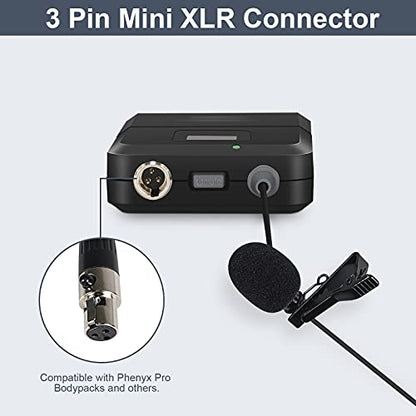 Phenyx Pro Mini XLR Lapel Mic for Wireless Microphone Systems 1HM1LM-BLK