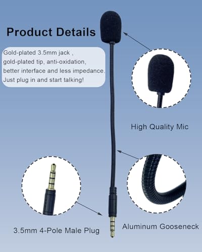 3.5mm Microphone Replacement 4 Pole Plug Noise Cancelling | for iPhone 7 7s 6 6s, for iPad Android Phone, Universal Detachable Boom Gooseneck Mic, for YouTube Video
