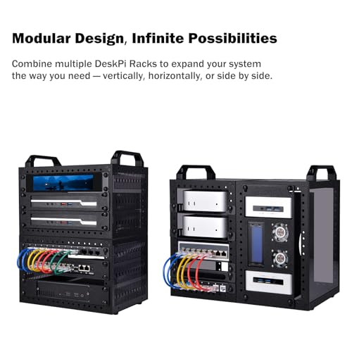 GeeekPi DeskPi RackMate TT Mini Server Rack for Mini PC, Network, Servers, Audio, and Video Equipment, 10 inch 3U/ 7 inch 5U Network Rack, 7.87 inch Depth - color: Black