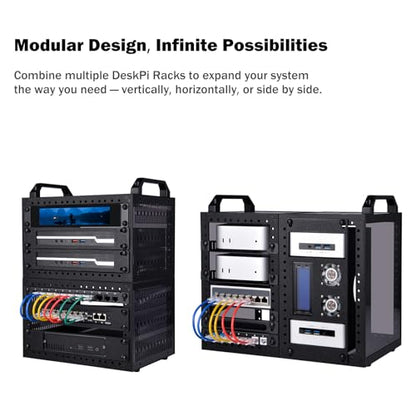 GeeekPi DeskPi RackMate TT Mini Server Rack for Mini PC, Network, Servers, Audio, and Video Equipment, 10 inch 3U/ 7 inch 5U Network Rack, 7.87 inch Depth - color: Black