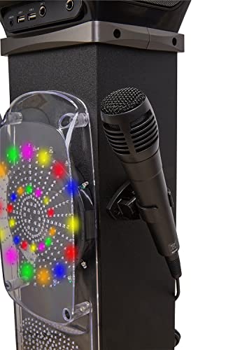 STARION KS877-B CD+G Pedestal Karaoke System l Built in Stereo Speakers & Tablet Holder l 2 USB l Multi-Color Light Effects l 2 Karaoke Microphones, Black - color: KS877-B (Black)