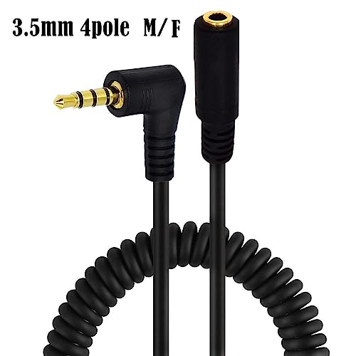 Coiled Stereo Audio Cable, 90 Degree 3.5mm 4 Pole TRRS Male to Female Spring Aux Adapter Translator Cable for Home/Car Stereo,Phone,Headset and More(M/F TRRS)