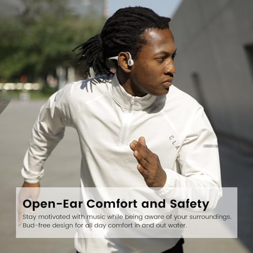 mojawa Run Plus Bone Conduction Headphones, IP68 Waterproof, 32GB MP3 | 8H Playtime Open-Ear Bluetooth 5.2, Deep Bass, Secure Fit for Running Swimming & Gym, Pink - color: Pink