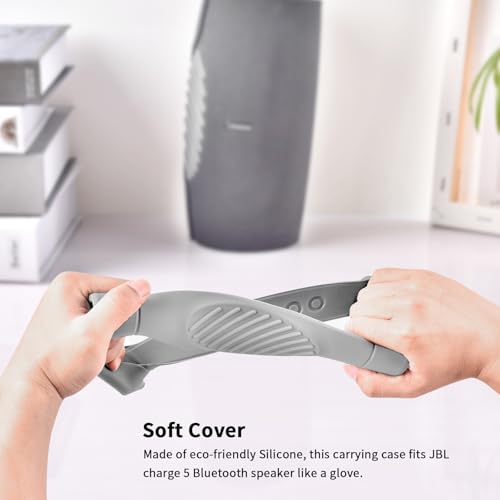 Silicone Case Cover for JBL Charge 5 Portable Bluetooth Speaker | Travel Gel Soft Skin,Waterproof Rubber Carrying Pouch with Strap (Grey) - color: Grey