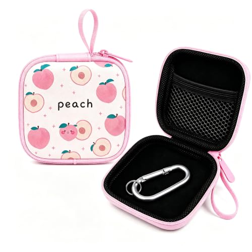 1 Pack Cute Earbud Case with Carabiner, Mini Hard Shell Carrying Pouch for Wired & Wireless Earphones, Small EVA Travel Organizer Box for Charging Cables, USB Flash Drives & Coins, Peach - color: A1-Peach