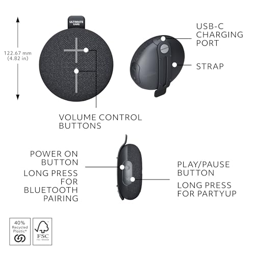 Ultimate Ears MINIROLL Ultra-Portable Waterproof Speaker - Sand | Ultra-Portable, Balanced Bass, Dustproof, 131 ft (40 m) Range - color: Sand