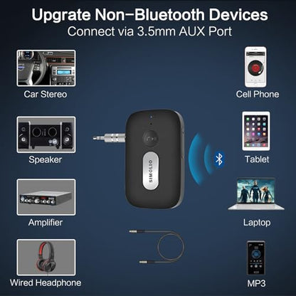 SIMOLIO Bluetooth Receiver for Car w/AUX, Hands-Free Call & Volume Control | 3.5mm Bluetooth Audio Adapter with 35H Battery Life, Wireless Receiver for Home Stereo & Wired Headphones/Speakers JH-215A