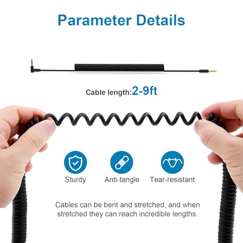 Replacement Audio Cable for Beats Solo 4, Solo 3, Solo 2, Studio 3, 2 Studio Pro, Detox Wireless Mixr Executive Pill Headphones, 3.5mm Coiled Extension Wire Compatible With iPhone PS5 Xbox One