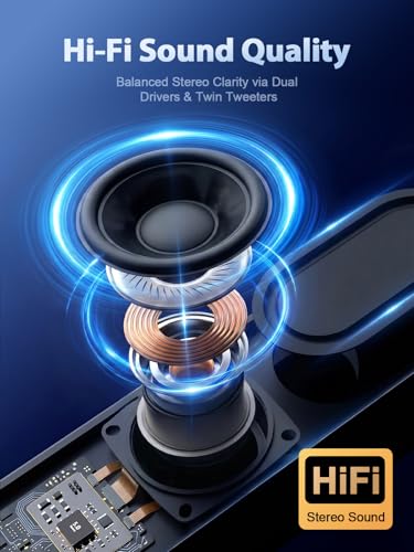 Bluedee Computer Speakers for Desktop PC, Rechargeable Computer Sound Bar | Bluetooth 5.3 & 3.5mm AUX, Clear Balanced Sound, Compact PC Soundbar for Desktop, Laptop, Monitor & Gaming Setup